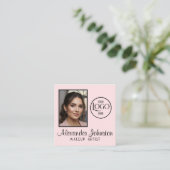 Carte De Visite Carré Pink White & Black Script Makeup Photo Personalize (Debout devant)