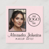 Carte De Visite Carré Pink White & Black Script Makeup Photo Personalize (Devant)