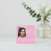 Carte De Visite Carré Pink White & Black Script Makeup Photo Personalize (Debout devant)
