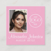 Carte De Visite Carré Pink White & Black Script Makeup Photo Personalize (Devant)