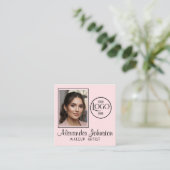 Carte De Visite Carré Pink White & Black Script Makeup Photo Personalize (Debout devant)