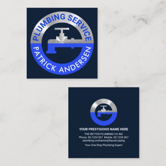 Carte De Visite Carré Pipeline En Argent Dans Les Eaux Bleues Sombres (Devant / Derrière)