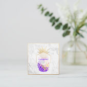 Carte De Visite Carré PixDezines Aloha Ananas/Or/Marbre (Debout devant)