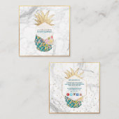 Carte De Visite Carré PixDezines ALOHA PINEAPPLE/BLEU TURQUOISE/OR FAUX (Devant / Derrière)