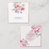 Carte De Visite Carré PixDezines Aquarelle Fleurs Rose Blush (Devant / Derrière)