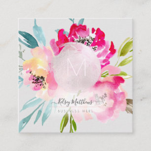 Carte De Visite Carré PixDezines Aquarelle Peonies roses