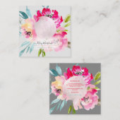 Carte De Visite Carré PixDezines Aquarelle Peonies roses (Devant / Derrière)