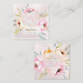 Carte De Visite Carré PixDezines Aquarelle Peonies+Sage (Devant / Derrière)