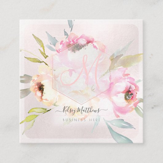 Carte De Visite Carré PixDezines Aquarelle Peonies+Sage (Devant)