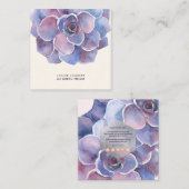 Carte De Visite Carré PixDezines Aquarelle Succulente Violet (Devant / Derrière)