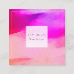 Carte De Visite Carré PixDezines Aquarelle Vagues Modernes, Rose néon