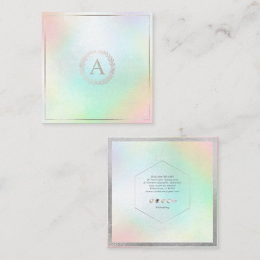 Carte De Visite Carré PixDezines do-it-yourself Faux Monogramme Argent H (Devant / Derrière)