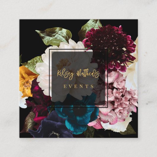 Carte De Visite Carré PixDezines Fleurs Moody foncées (Devant)