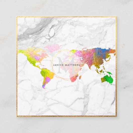 Carte De Visite Carré PixDezines GLOBAL MONOGRAM/FAUX GOLD (Devant)