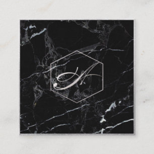 Carte De Visite Carré PixDezines Marbre+Elégant Faux Monogrammes Argent