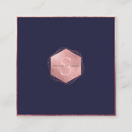 Carte De Visite Carré PixDezines MONOGRAM/FAUX ROSE OR, MARINE BLUE (Devant)