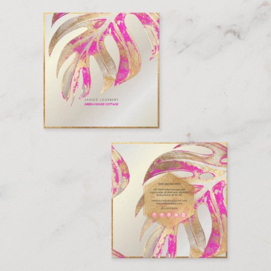 Carte De Visite Carré PixDezines MONSTERA, DOUCE TONE FAUX FOIL, ROSE CH (Devant / Derrière)