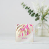 Carte De Visite Carré PixDezines MONSTERA, DOUCE TONE FAUX FOIL, ROSE CH (Debout devant)