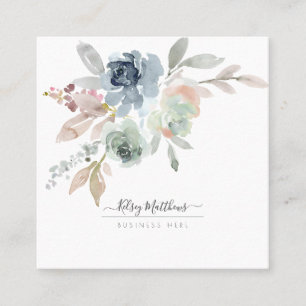 Carte De Visite Carré PixDezines Roses d'hiver aquarelle, bleu Dusty