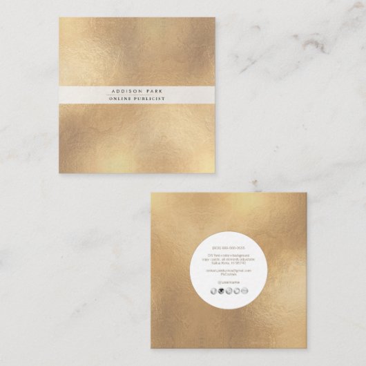Carte De Visite Carré PixDezines Simple Élégant, Faux Gold+Pearly White (Devant / Derrière)