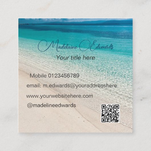Carte De Visite Carré Plage Bleu Moderne Côte (Dos)