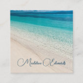 Carte De Visite Carré Plage Bleu Moderne Côte (Devant)
