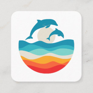Carte De Visite Carré Plage Dolphin vintage Retro Summer Time