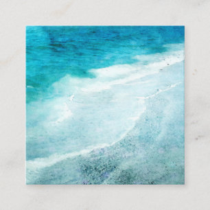 Carte De Visite Carré Plage Retro - Océan bleu Turquoise côtier Aquare