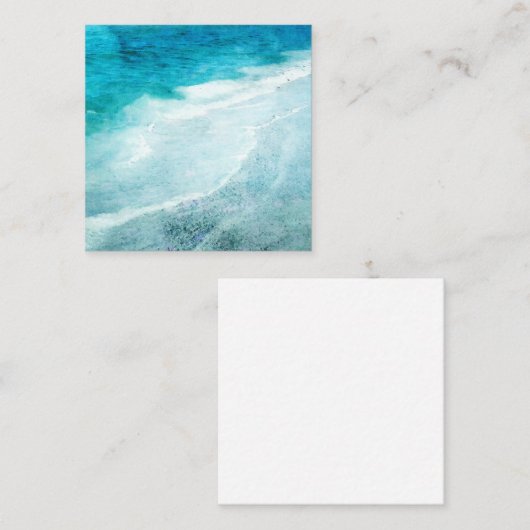 Carte De Visite Carré Plage Retro - Océan bleu Turquoise côtier Aquarell (Devant / Derrière)