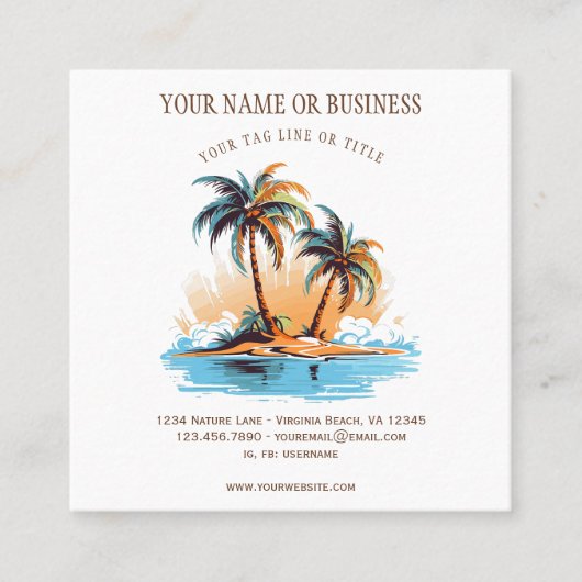 Carte De Visite Carré Plage tropicale Palm Trees Côte (Devant)