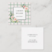 Carte De Visite Carré Plaid en pastel de la fleur | d'aquarelle (Devant / Derrière)