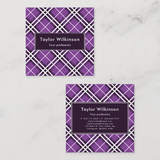 Carte De Visite Carré Plaid Violet (Devant / Derrière)