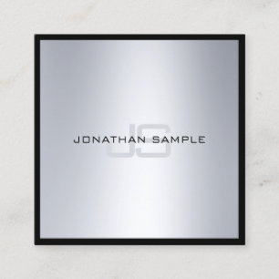 Carte De Visite Carré Plaine argentée chic de regard de monogramme