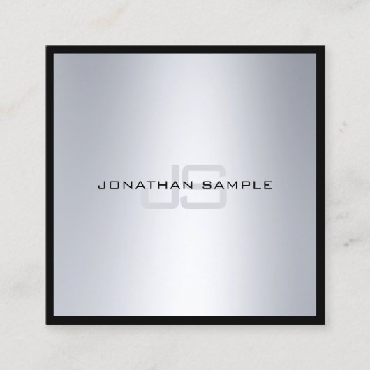 Carte De Visite Carré Plaine argentée chic de regard de monogramme (Devant)