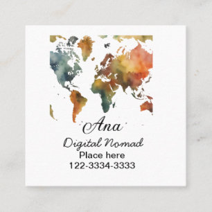 Carte De Visite Carré Plan du monde ajouter votre nom texte place téléph