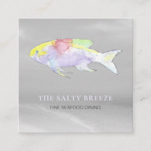 Carte De Visite Carré *~* PLANCHER Poisson Plage Sable Argent Mer Dîner 