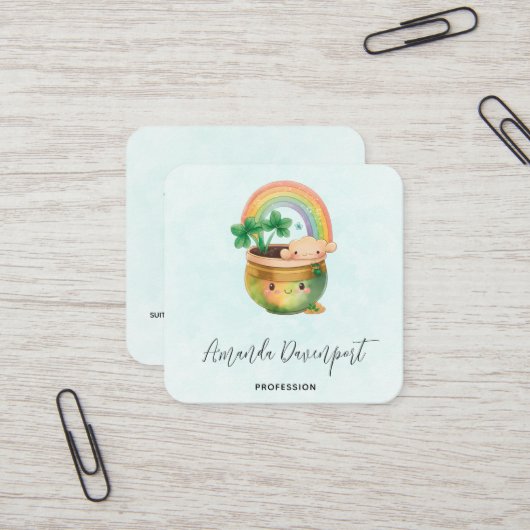 Carte De Visite Carré Planeur Whimsical avec arc-en-ciel et fermeture (Devant/Arrière en situation)