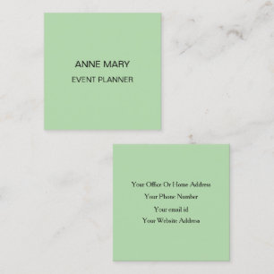 Carte De Visite Carré Planificateur d'événements vert pâle Mariage Burea