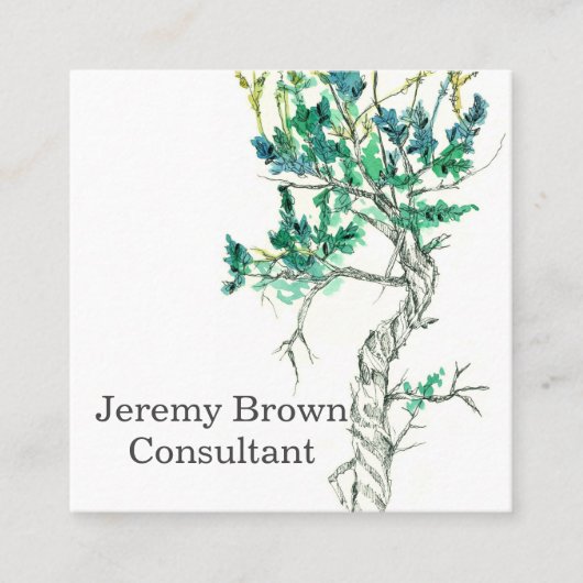 Carte De Visite Carré Plante botanique Sagebrush Enk vert Aquarelle (Devant)