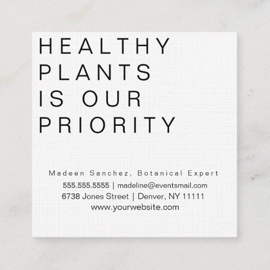 Carte De Visite Carré Plante de serpent de maison Botaniste (Dos)