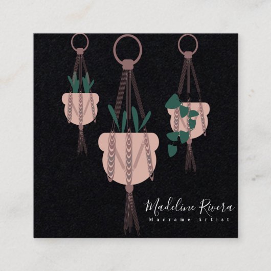 Carte De Visite Carré Plante Sitter Macarme, et Plante (Devant)