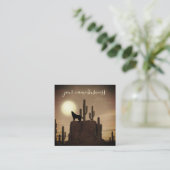 Carte De Visite Carré Pleine lune Wolf Howling Desert Cactus (Debout devant)