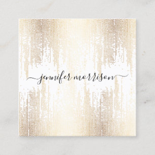 Carte De Visite Carré Pluie de Confetti Gold Script Glam