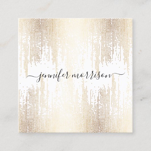 Carte De Visite Carré Pluie de Confetti Gold Script Glam (Devant)