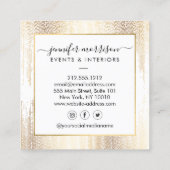 Carte De Visite Carré Pluie de Confetti Gold Script Glam (Dos)