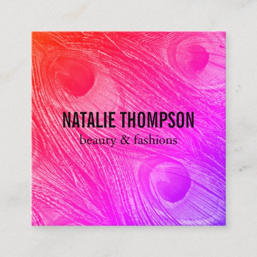 Carte De Visite Carré Plumes de paon lumineuses modernes (Devant)