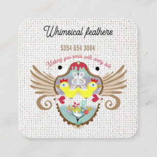 Carte De Visite Carré Plumes d'oiseaux mignonnes boho feuilles