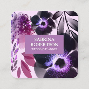 Carte De Visite Carré Plutôt Violet Rose Floral