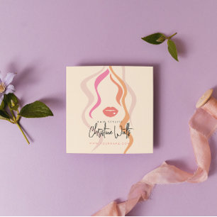 Carte De Visite Carré Poche minimaliste légère coiffeuse Wavy Hair QR