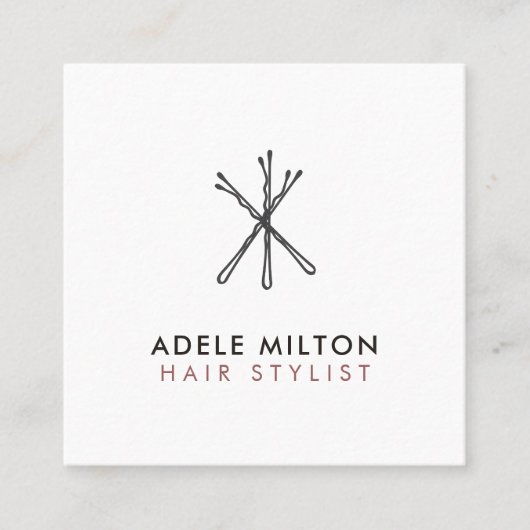 Carte De Visite Carré Poils de Bobby Blanc Rose Blanc Élégant Minimal (Devant)